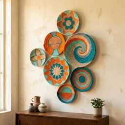 Woven Basket Wall Decor Set Boho Bohemian Plates, 7 Piece - thumbnail 3