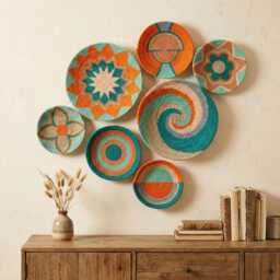 Woven Basket Wall Decor Set Boho Bohemian Plates, 7 Piece - thumbnail 1