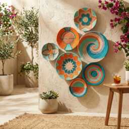 Woven Basket Wall Decor Set Boho Bohemian Plates, 7 Piece - thumbnail 2