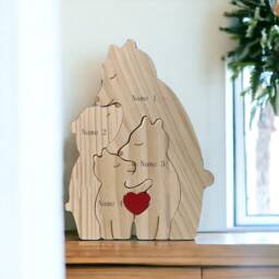 Wooden Bear Puzzle, Single Parent Gift, Animal Family Personalized Home Decor, Keepsake, For Families Of 2-6 Engraved Gift - thumbnail 2