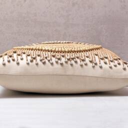 Cream Lumbar Pillow Cover, Cotton Cushion With Kauri Shells, Tassels & Wooden Beads - thumbnail 3