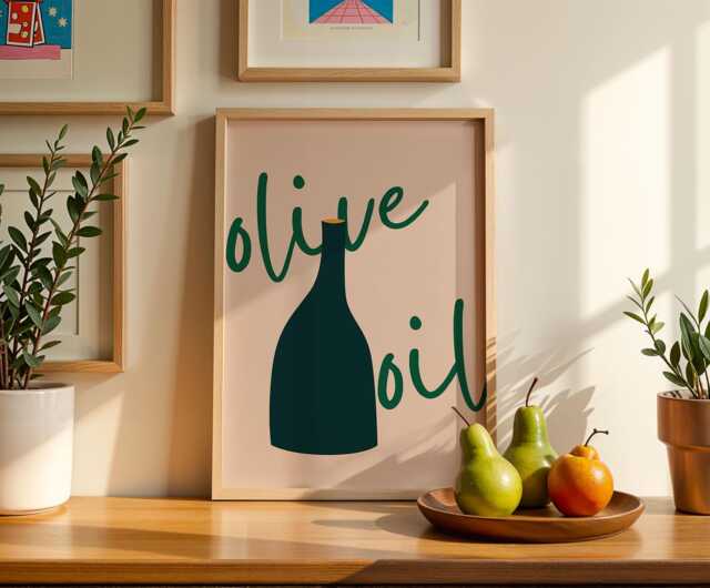 Olive Oil Kitchen Art Print - Minimalist Food Poster Modern Wall Decor - image 1