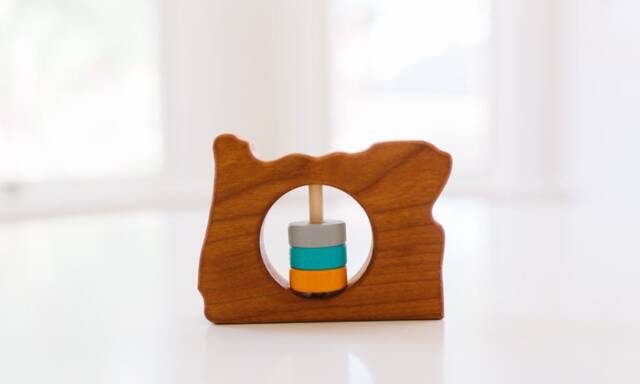 Personalized Oregon State Baby Rattle Modern Wooden Toy - image 1