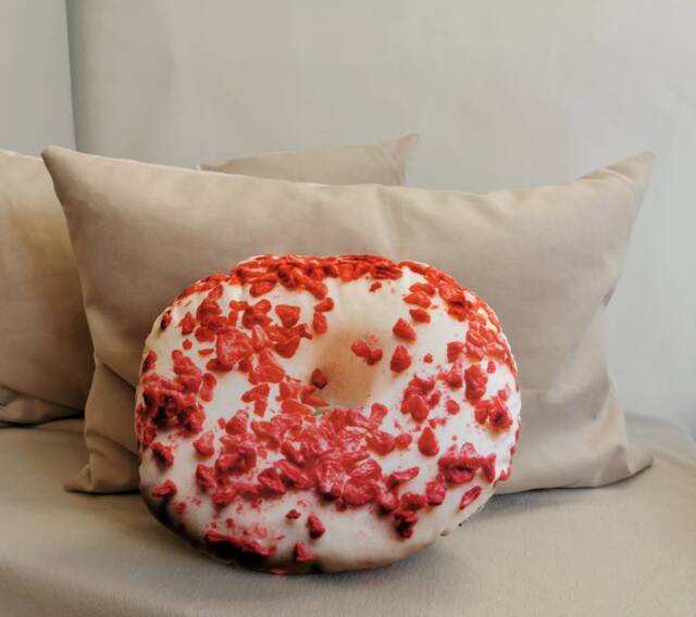 Donut Pillow With Red Sprinkles - Realistic Food Cushion For Home Decor Fun Gift Lovers, Kids Room, Couch Or Bed Decoration - image 1