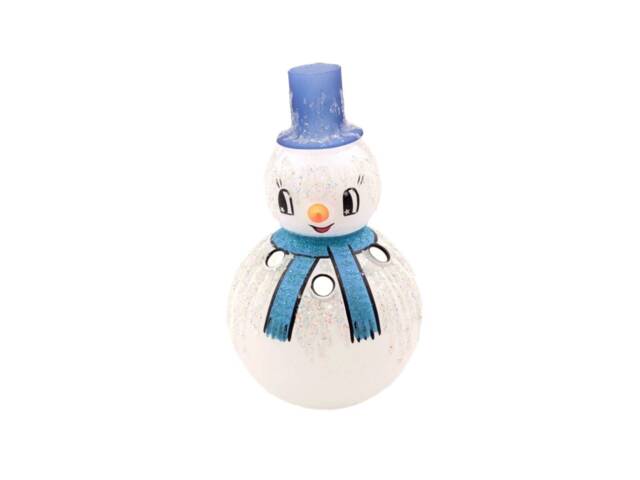 Czech Blue Snowman Blown Glass Christmas Candle Holder - image 1