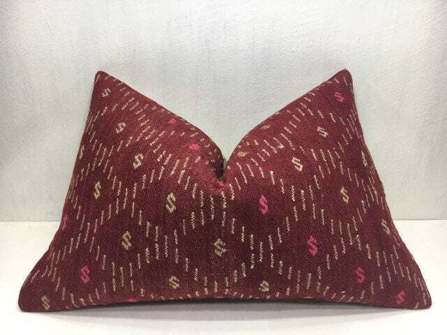 Vintage Turkish Kilim Lumbar Pillow Cover, Ethnic Handwoven Cushion, 16x24 - image 1