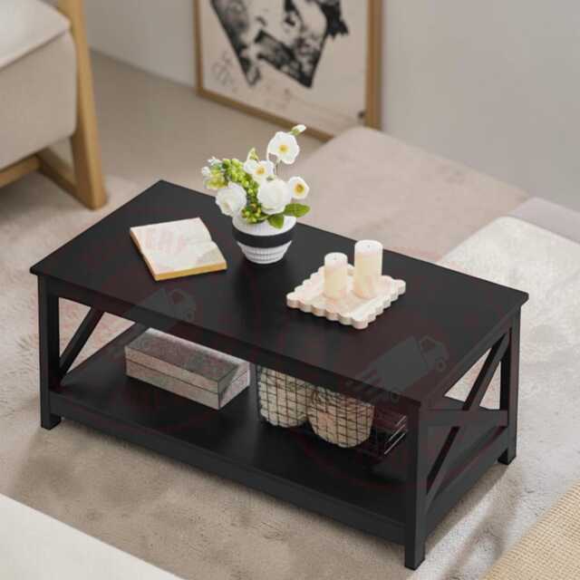 2 Tier Coffee Table With Storage Shelf, Modern Rectangular Center Table, Space Saving - image 1