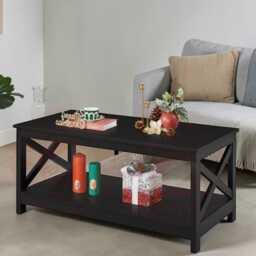 2 Tier Coffee Table With Storage Shelf, Modern Rectangular Center Table, Space Saving - thumbnail 3