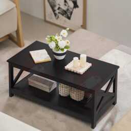 2 Tier Coffee Table With Storage Shelf, Modern Rectangular Center Table, Space Saving