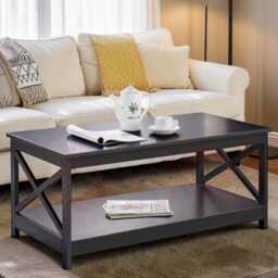 2 Tier Coffee Table With Storage Shelf, Modern Rectangular Center Table, Space Saving - thumbnail 2