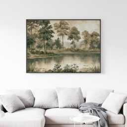 Forest Lake Poster, Sepia Woodland Wall Art, Nature Landscape Print - thumbnail 3