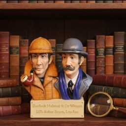 Sherlock Holmes & Dr Watson Figurine Gift, Size 5 3/4 Tall, Handmade & Painted, Full Of Character, For The Office Or Home - thumbnail 1
