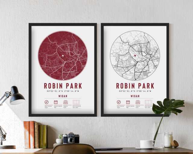 Wigan Warriors Robin Park Stadium Minimalist Map Prints & Frame Unique Gift - Decor Rugby League Dad Granddad Brother Uncle For Him Poster - image 1