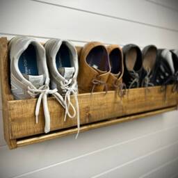 Shaped Wall Mounted Hallway Rustic Shoe Rack - Dark Oak Coloured - thumbnail 2