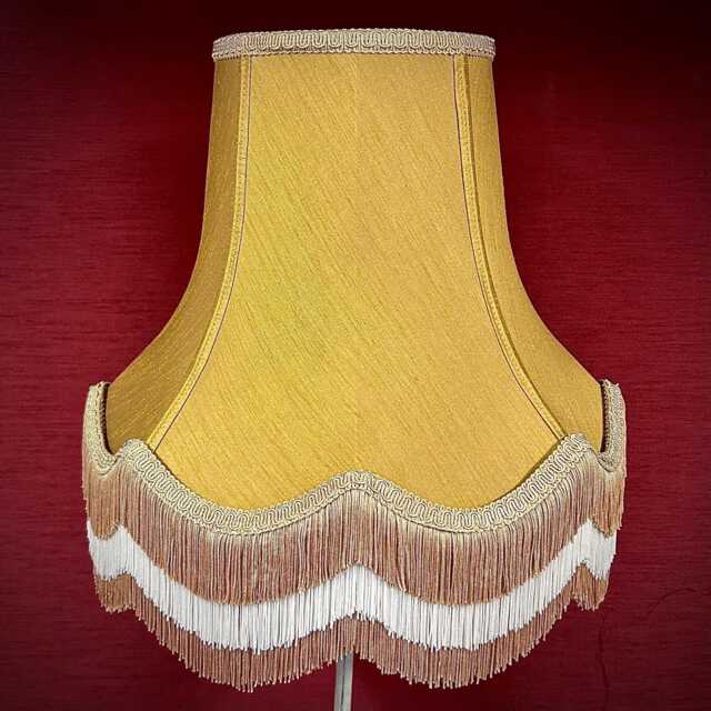 Handmade Gold Fabric Lampshades With Cream & Double Fringe - image 1