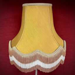 Handmade Gold Fabric Lampshades With Cream & Double Fringe - thumbnail 1