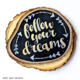 Chalkboard Style Wood Sign, Farmhouse Decor, Painted Slice Follow Your Dreams, Nursery Wall Art, Wedding Gift, Positivity Gift - thumbnail 1