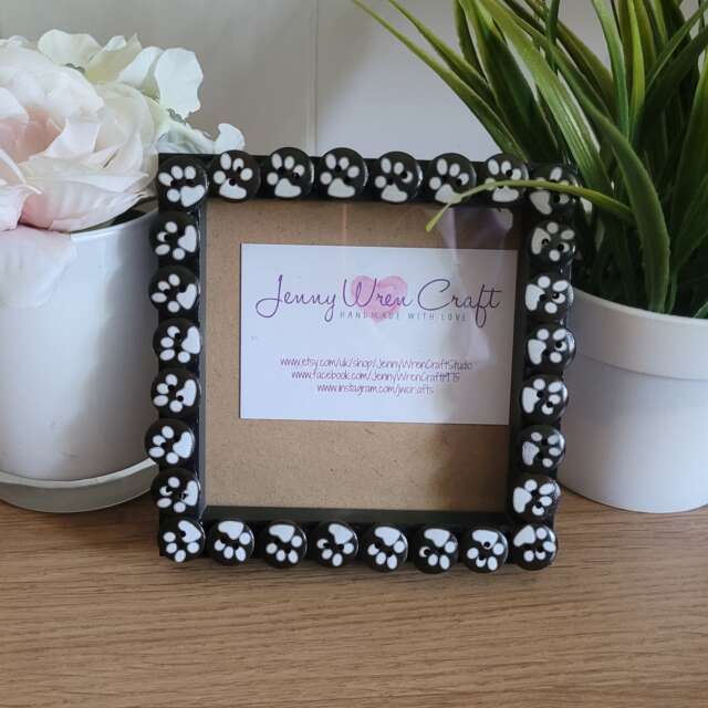 Dark Brown Wooden Paw Print Button Square Photo Frame 4 X Inches - image 1