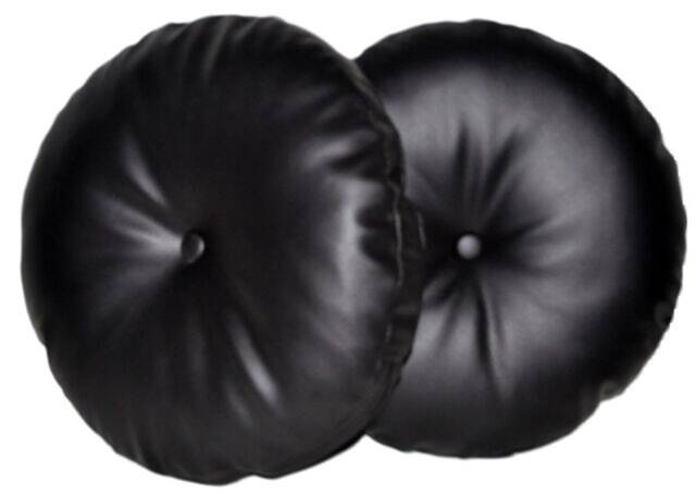"2 Black Faux Leather Round Cushions Covered Buttons 16"" 18" - image 1