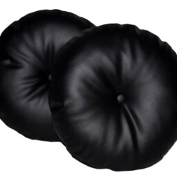 "2 Black Faux Leather Round Cushions Covered Buttons 16"" 18" - thumbnail 2