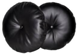 "2 Black Faux Leather Round Cushions Covered Buttons 16"" 18" - thumbnail 1