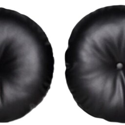 "2 Black Faux Leather Round Cushions Covered Buttons 16"" 18" - thumbnail 3