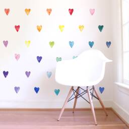 Small Rainbow Watercolor Hearts - Fabric Wall Decal Color Story Mej - thumbnail 2