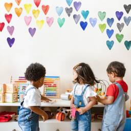 Small Rainbow Watercolor Hearts - Fabric Wall Decal Color Story Mej - thumbnail 3