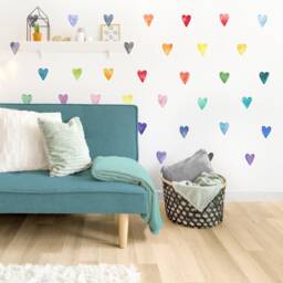 Small Rainbow Watercolor Hearts - Fabric Wall Decal Color Story Mej