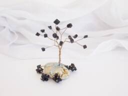 Black Agate Wire Tree Sculpture, Greek Pebble Base - thumbnail 1
