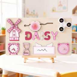 Custom Handmade Baby Name Puzzle, Personalized Kids Busy Board, Sensory Toy 2 Year-Old, Gifts For Baby, Unique Birthday Gift, Nursery Decor - thumbnail 2