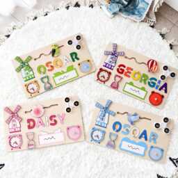 Custom Handmade Baby Name Puzzle, Personalized Kids Busy Board, Sensory Toy 2 Year-Old, Gifts For Baby, Unique Birthday Gift, Nursery Decor - thumbnail 3