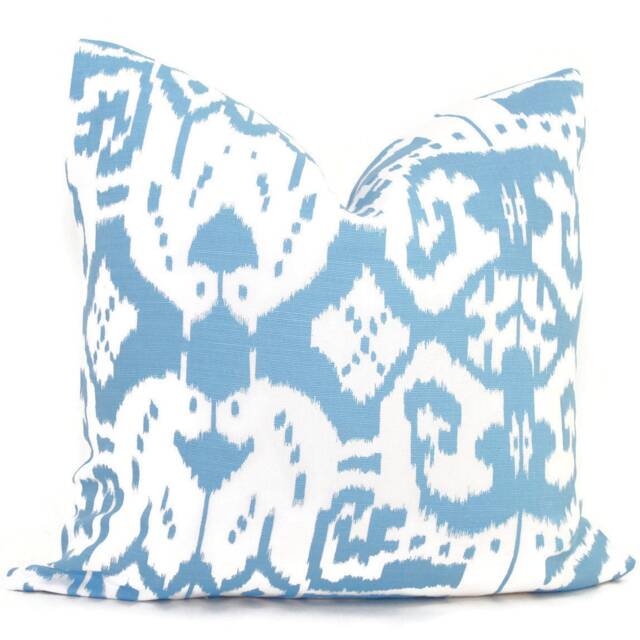 Quadrille Light Blue Island Ikat Pillow Cover 18x18, Or Lumbar Pillow Accent Pillow, Throw Toss Rmt