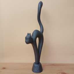 Black Cat Handcarved Wood Sculpture - Cat Figurine Boho Home Decor - thumbnail 3
