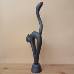 Black Cat Handcarved Wood Sculpture - Cat Figurine Boho Home Decor - thumbnail 4