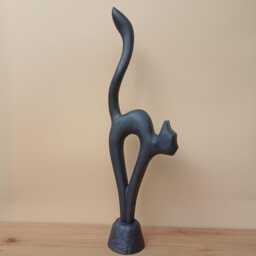 Black Cat Handcarved Wood Sculpture - Cat Figurine Boho Home Decor - thumbnail 2
