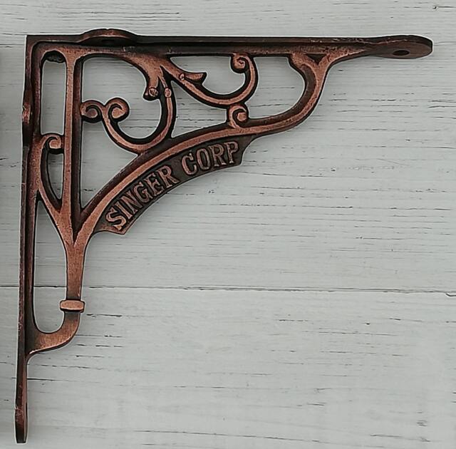 1Pc Singer Corp Antique Copper Ornate Victorian Scroll Cast Iron Book Shelf Wall Bracket Support - image 1