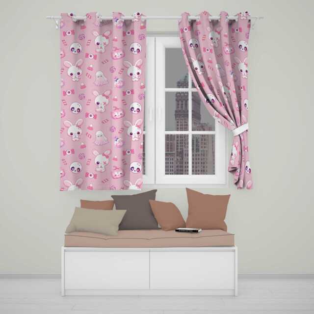 Cute Halloween Bunny Ghost Candy Pumpkin Seamless Pattern Blush Pink Background Readymade Eyelet Ring Top Thermal 100% Blackout Curtains - image 1