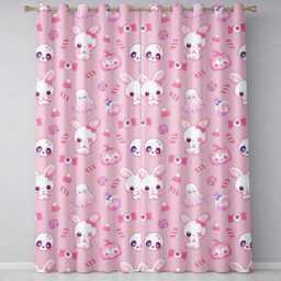 Cute Halloween Bunny Ghost Candy Pumpkin Seamless Pattern Blush Pink Background Readymade Eyelet Ring Top Thermal 100% Blackout Curtains - thumbnail 2