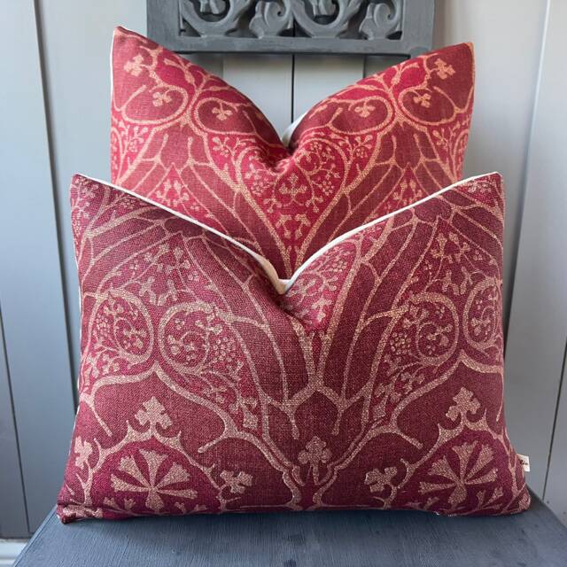 William Morris Voysey Luxury Designer Vintage Red Burgundy Cushion Pillow Throw Cover - image 1