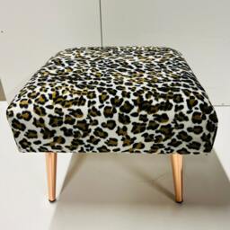 Snow Leopard Print Footstool - Rose Gold Legs, Exotic Accent Decor