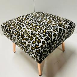 Snow Leopard Print Footstool - Rose Gold Legs, Exotic Accent Decor - thumbnail 2