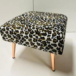 Snow Leopard Print Footstool - Rose Gold Legs, Exotic Accent Decor - thumbnail 3