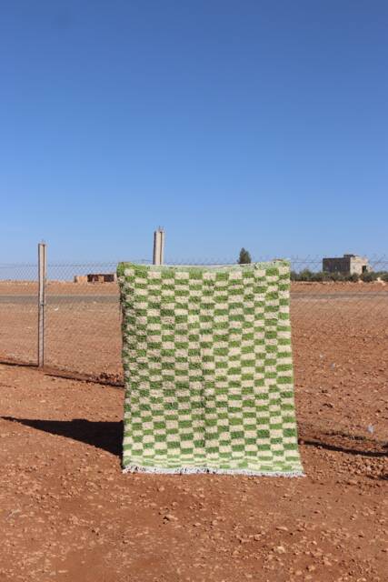 Handmade Green Checkered Moroccan Wool Rug Custom Berber Decor - image 1