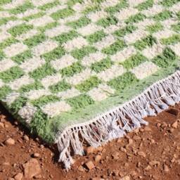 Handmade Green Checkered Moroccan Wool Rug Custom Berber Decor - thumbnail 3