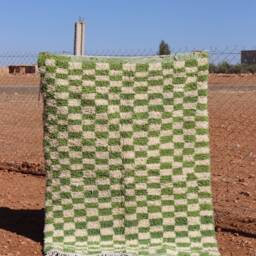 Handmade Green Checkered Moroccan Wool Rug Custom Berber Decor - thumbnail 2