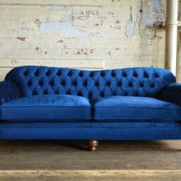 Unique British Handmade Velvet 3 Seater Chesterfield Sofa - Reflex Cushion Seat Blue - thumbnail 2