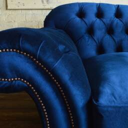 Unique British Handmade Velvet 3 Seater Chesterfield Sofa - Reflex Cushion Seat Blue - thumbnail 3