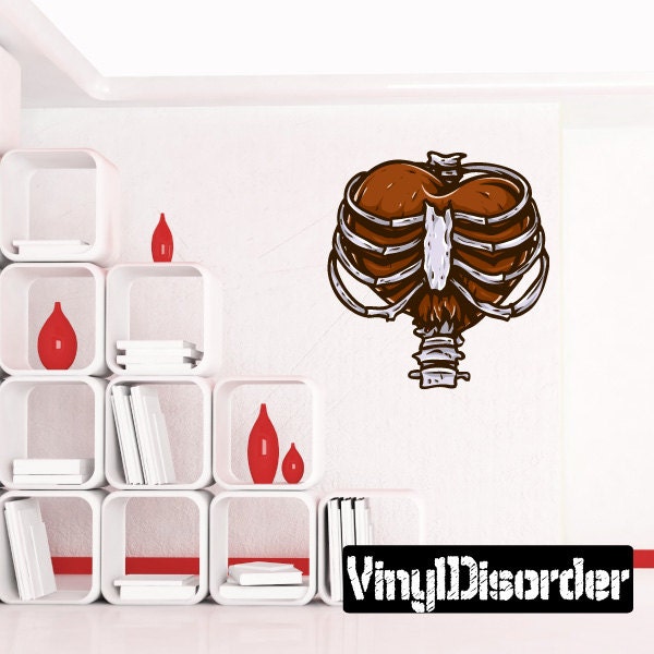 Skeleton Rib Cage Heart Wall Decal - Fabric Vinyl Removable & Reusable Heartuscolor023Et