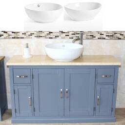 Bathroom Vanity Unit - Grey Painted Cream Marble Top & Ceramic Basin Set 402Gcmcbcx1 - thumbnail 2
